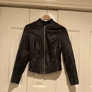 Italian Leather Moto Jacket, black XS